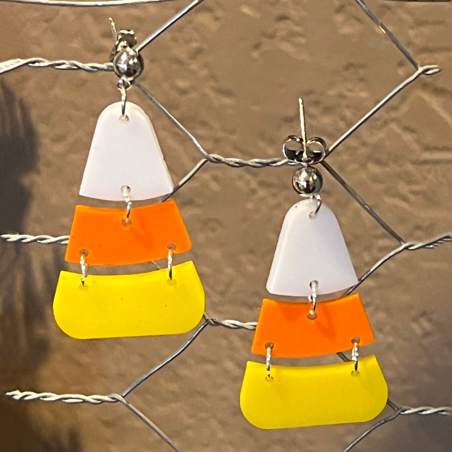 Sectioned Candy Corn Dangle Earrings
