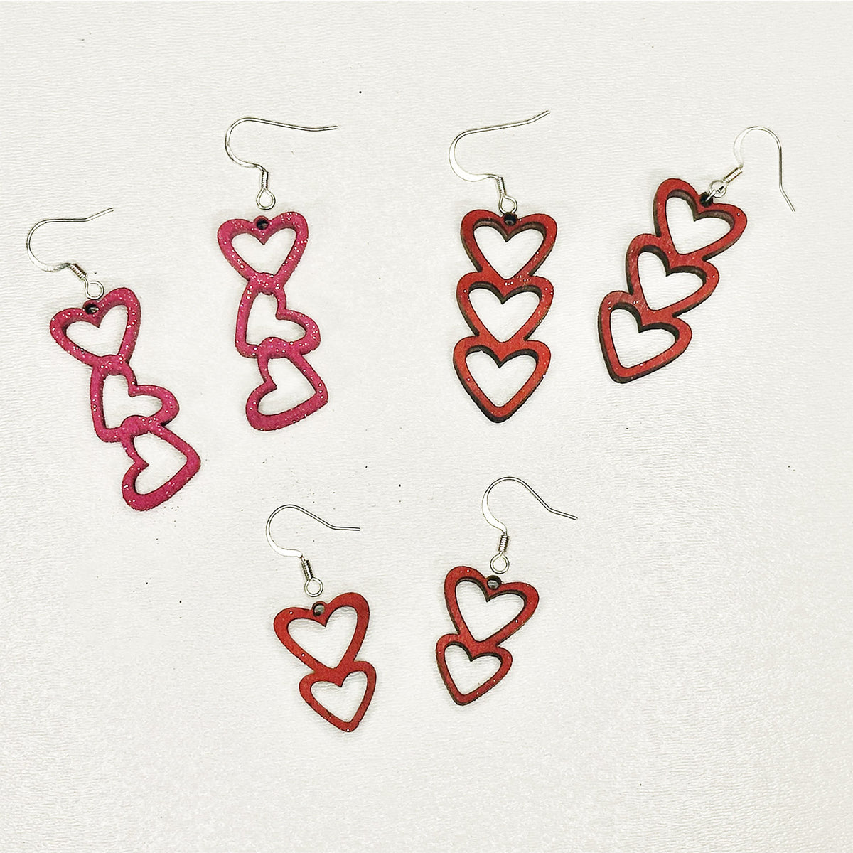 Stacked Hearts Valentine Earrings (Set of 3) – Glowforge Shop