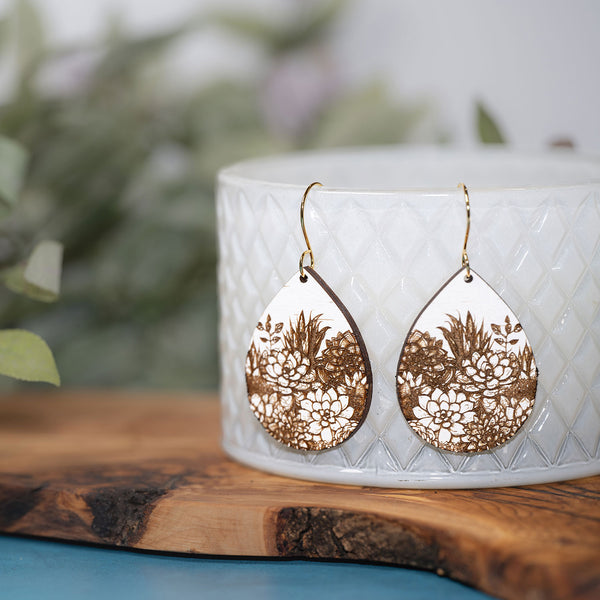 front-back succulent earrings Succulent Dangle Teardrop Earrings – Glowforge Shop