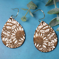 Sunflower Engraved Teardrop Dangle Earrings