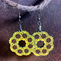 Sunflower Wreath Earrings - Boho Chic Floral Statement Jewelry