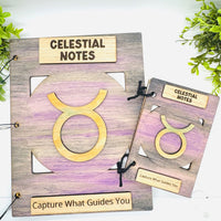 Taurus Celestial Notes Notebook Cover - Editable Text (Set of 2) - Glowforge
