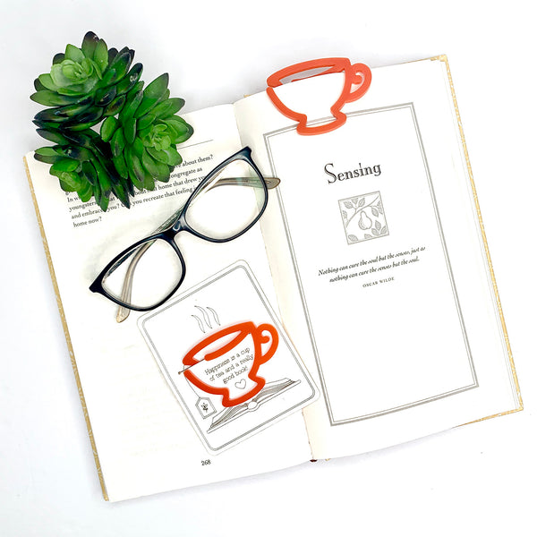 Tea Cup-Shaped Bookmark with Card Backer - Paperclip - Snack Bag Closu ...