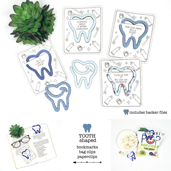 Tooth-Shaped Bookmark with Card Backer - Paperclip - Snack Bag Closure ...