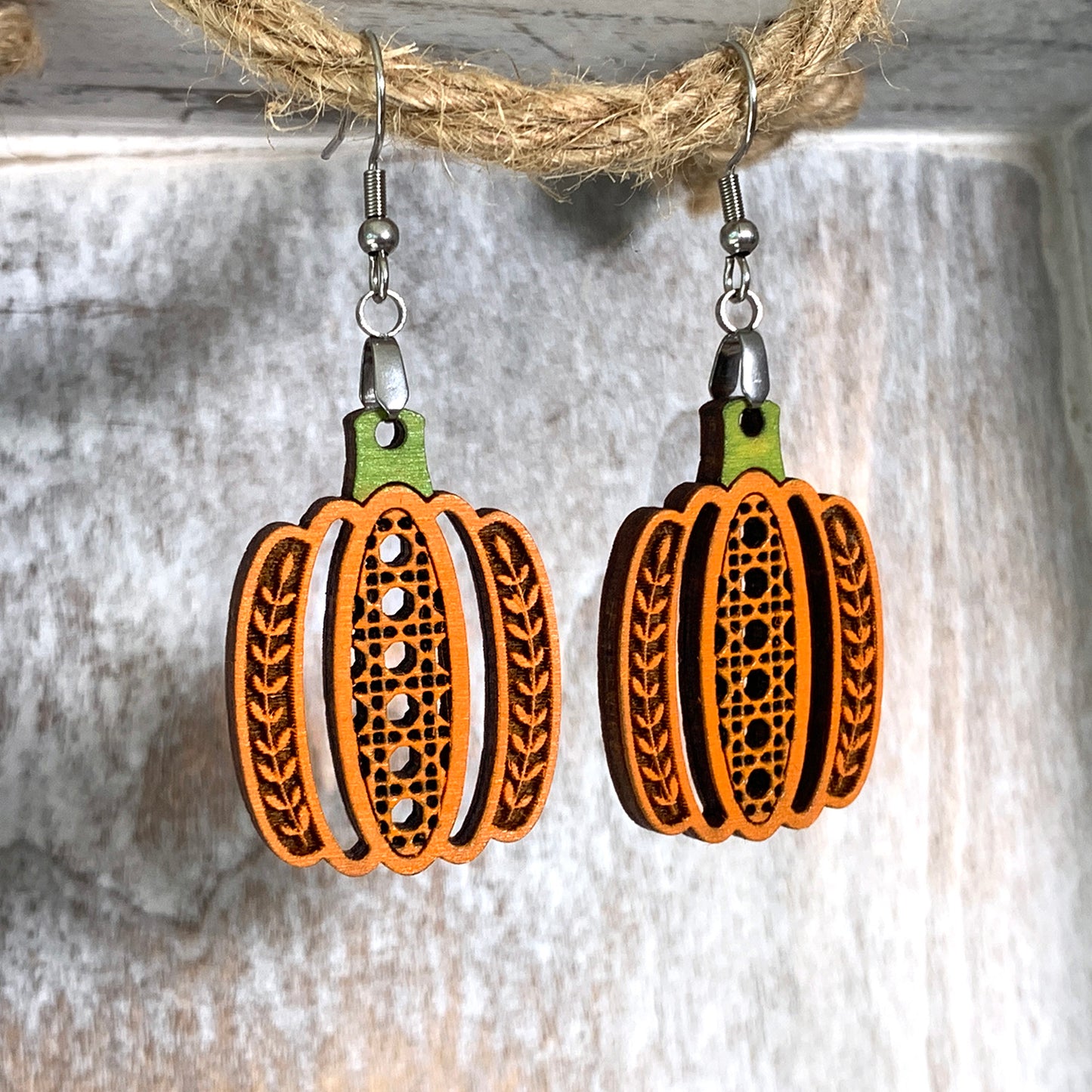 Trendy Rattan Cane Pumpkin Earrings - Unique Autumn Jewelry