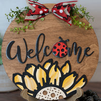 Welcome Ladybug and Sunflower Door Hanger
