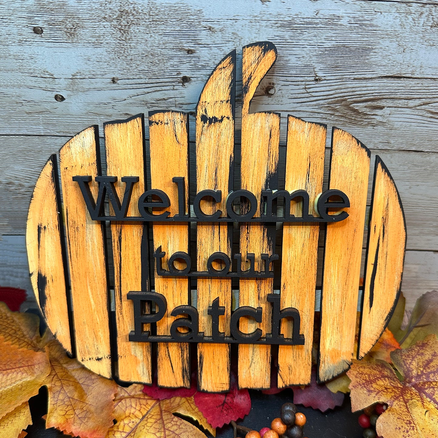 "Welcome to Our Patch" Fall Pumpkin-Shaped Door Sign