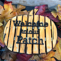 "Welcome to Our Patch" Fall Pumpkin-Shaped Door Sign