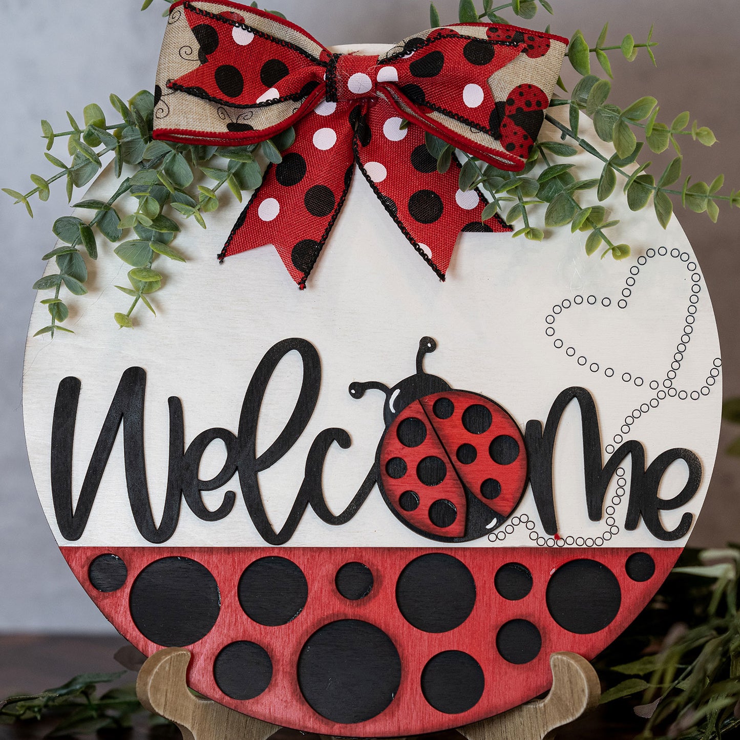 Welcome With Ladybug Door Hanger - Welcome Door Sign