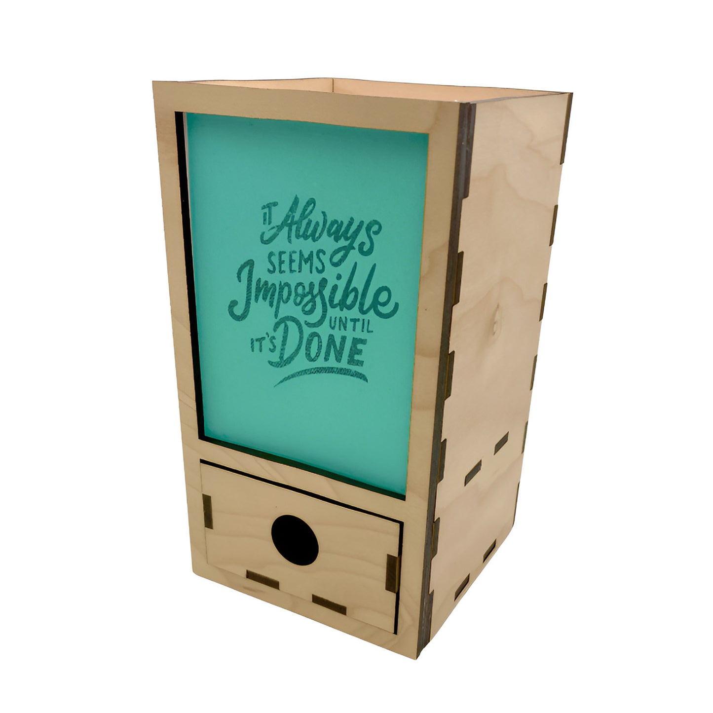 Wooden Pencil Holder with Drawer and Personalizable Frame