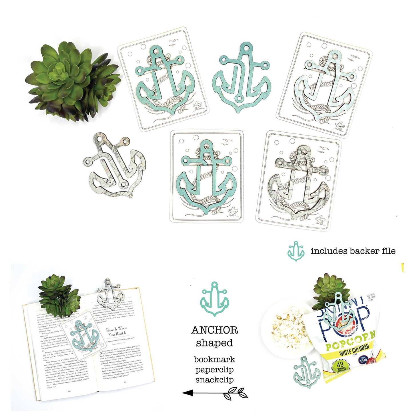 Anchor Shaped Bookmark with Card Backer - Paperclip - Snack Bag Closure - Glowforge