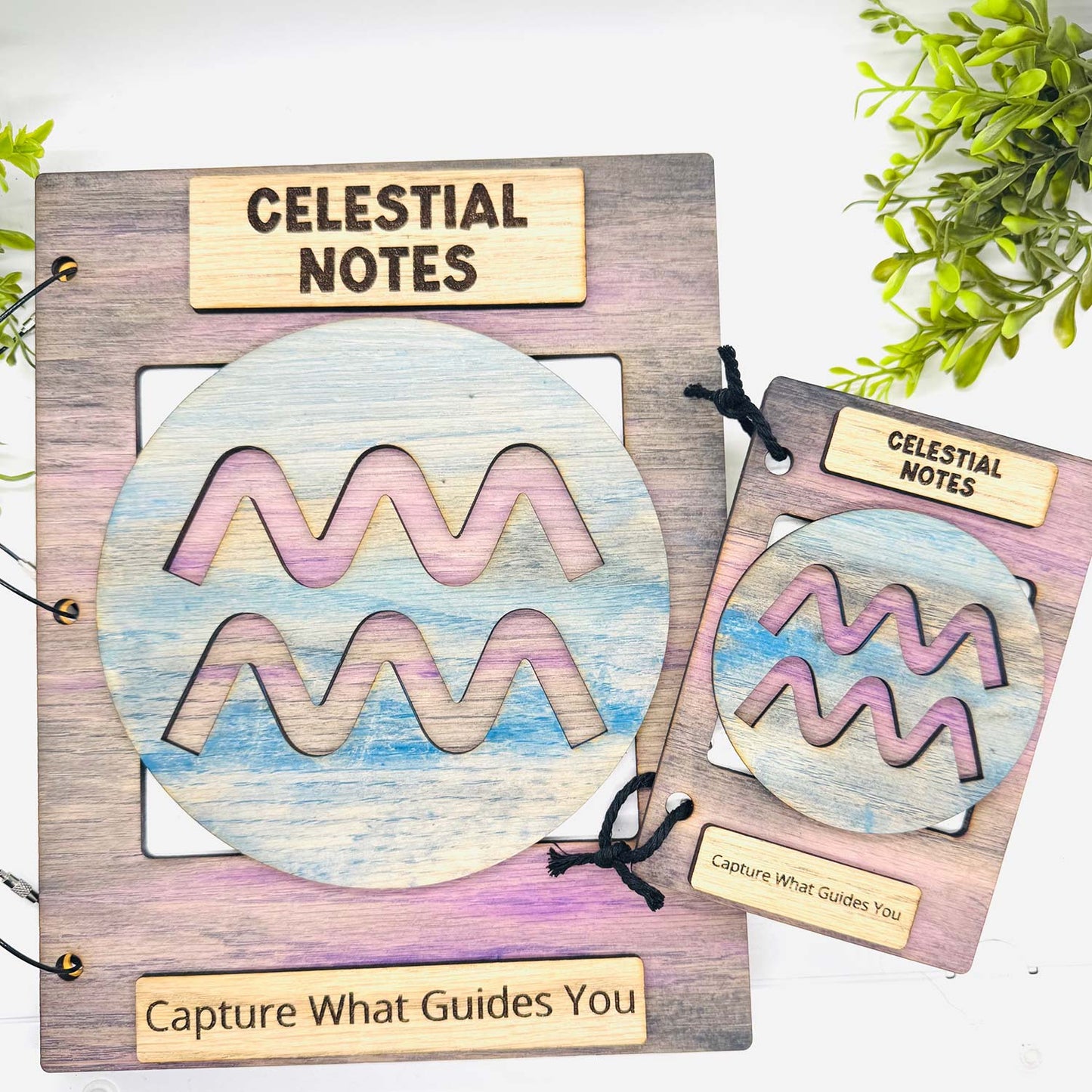 Aquarius Celestial Notes Notebook Cover - Editable Text (Set of 2) - Glowforge