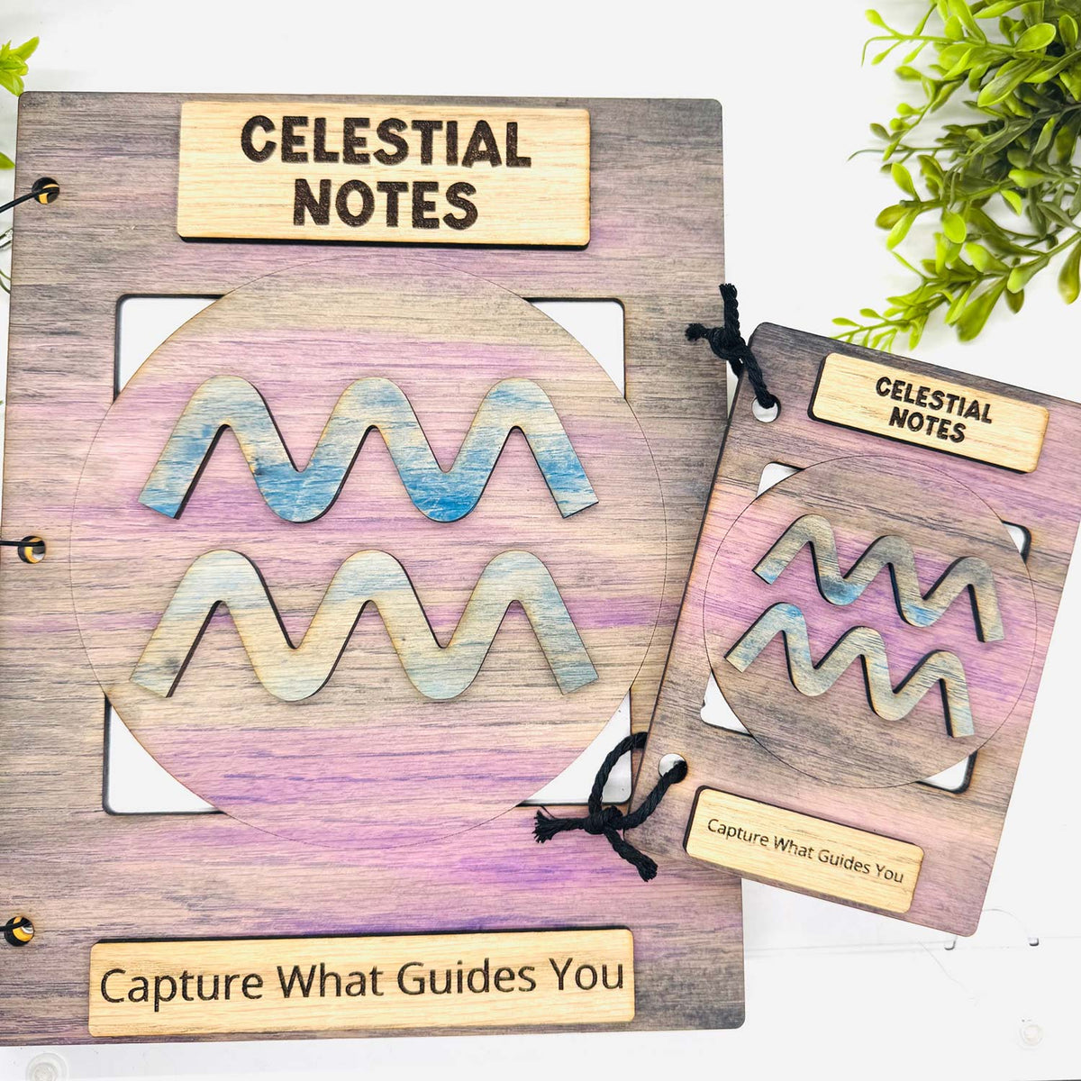 Aquarius Celestial Notes Notebook Cover - Editable Text (Set of 2) - Glowforge