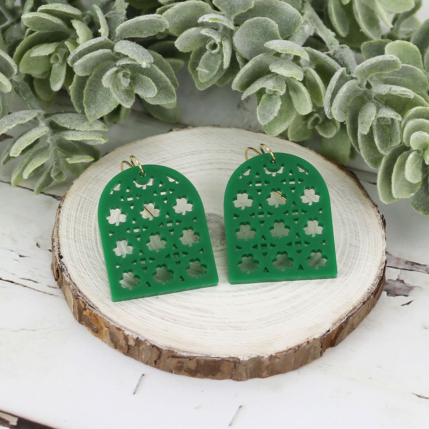 Arch Earrings with Shamrock Rattan Pattern - St. Patrick's Day Earrings - Glowforge