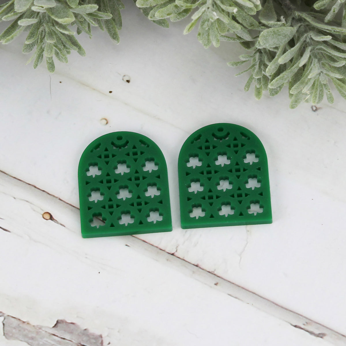 Arch Earrings with Shamrock Rattan Pattern - St. Patrick's Day Earrings - Glowforge