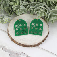 Arch Earrings with Shamrock Rattan Pattern - St. Patrick's Day Earrings - Version 2 - Glowforge