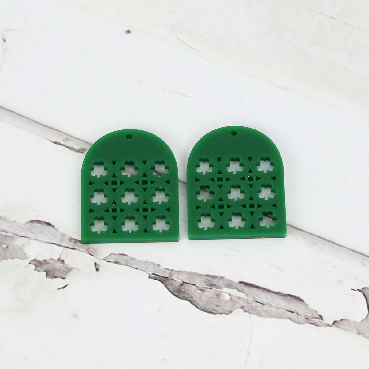 Arch Earrings with Shamrock Rattan Pattern - St. Patrick's Day Earrings - Version 2 - Glowforge