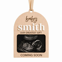Arched Ultrasound Pregnancy Announcement Ornament with Family Name - Glowforge