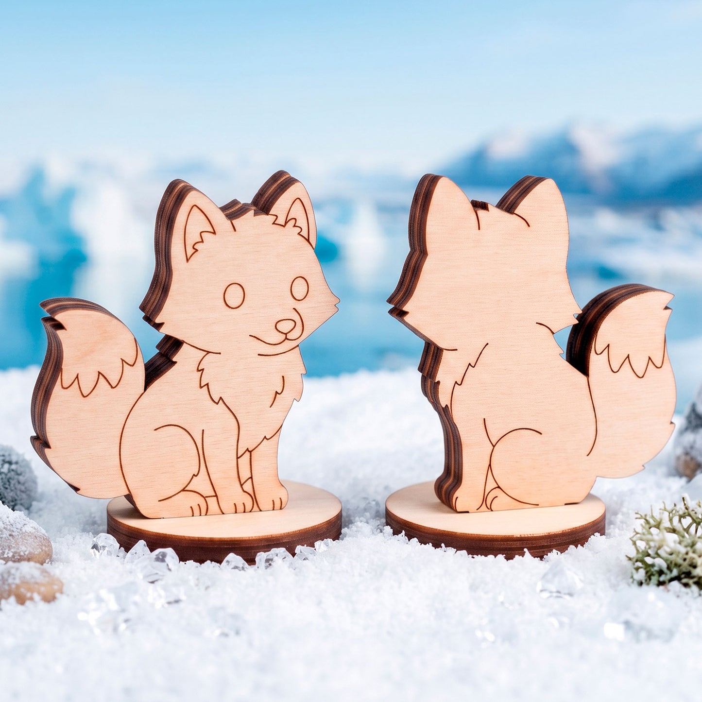 Arctic Fox Dollhouse Toy - Polar Animal Figure for Play & Painting - Glowforge