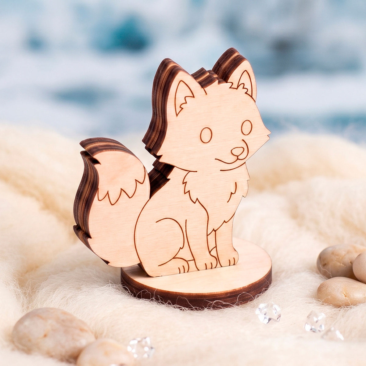 Arctic Fox Dollhouse Toy - Polar Animal Figure for Play & Painting - Glowforge