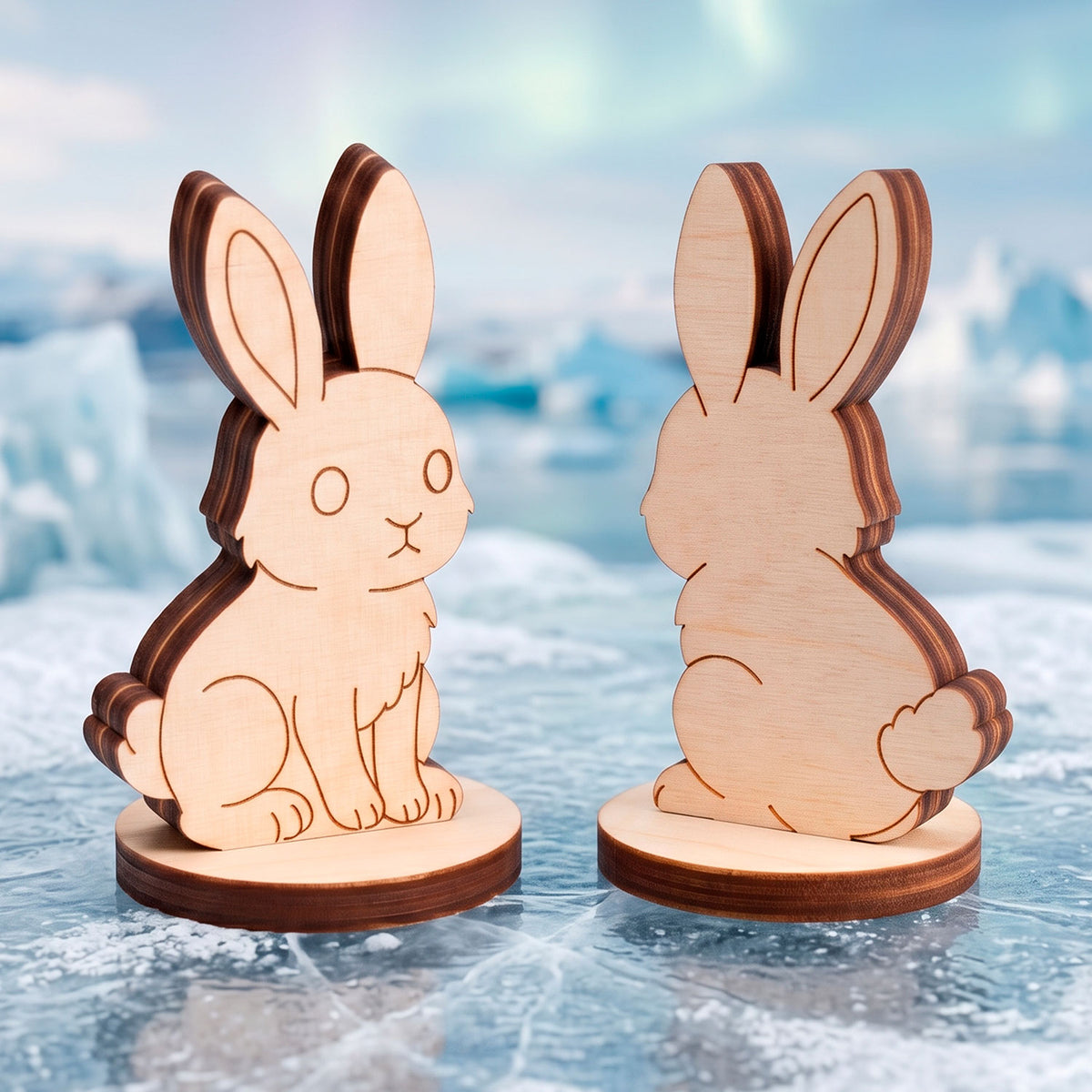 Arctic Hare Toy - Wooden Polar Rabbit Figure for Crafts & Painting  - Glowforge 
