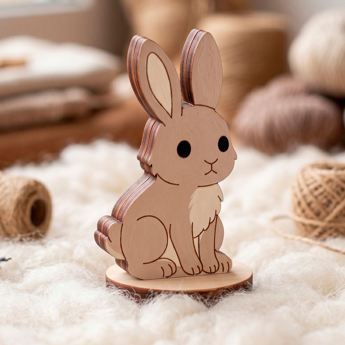 Arctic Hare Toy - Wooden Polar Rabbit Figure for Crafts & Painting  - Glowforge