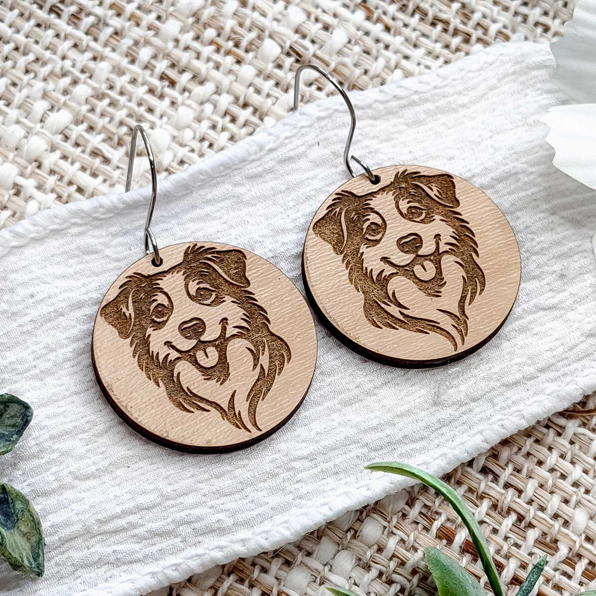 Australian Shepherd Engraved Disc Earrings - Glowforge