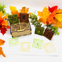 Autumn Wood Block Print Style Stamp (Set of 4) + Storage Box - Glowforge