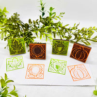 Autumn Wood Block Print Style Stamp (Set of 4) + Storage Box - Glowforge