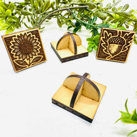 Autumn Wood Block Print Style Stamp (Set of 4) + Storage Box - Glowforge