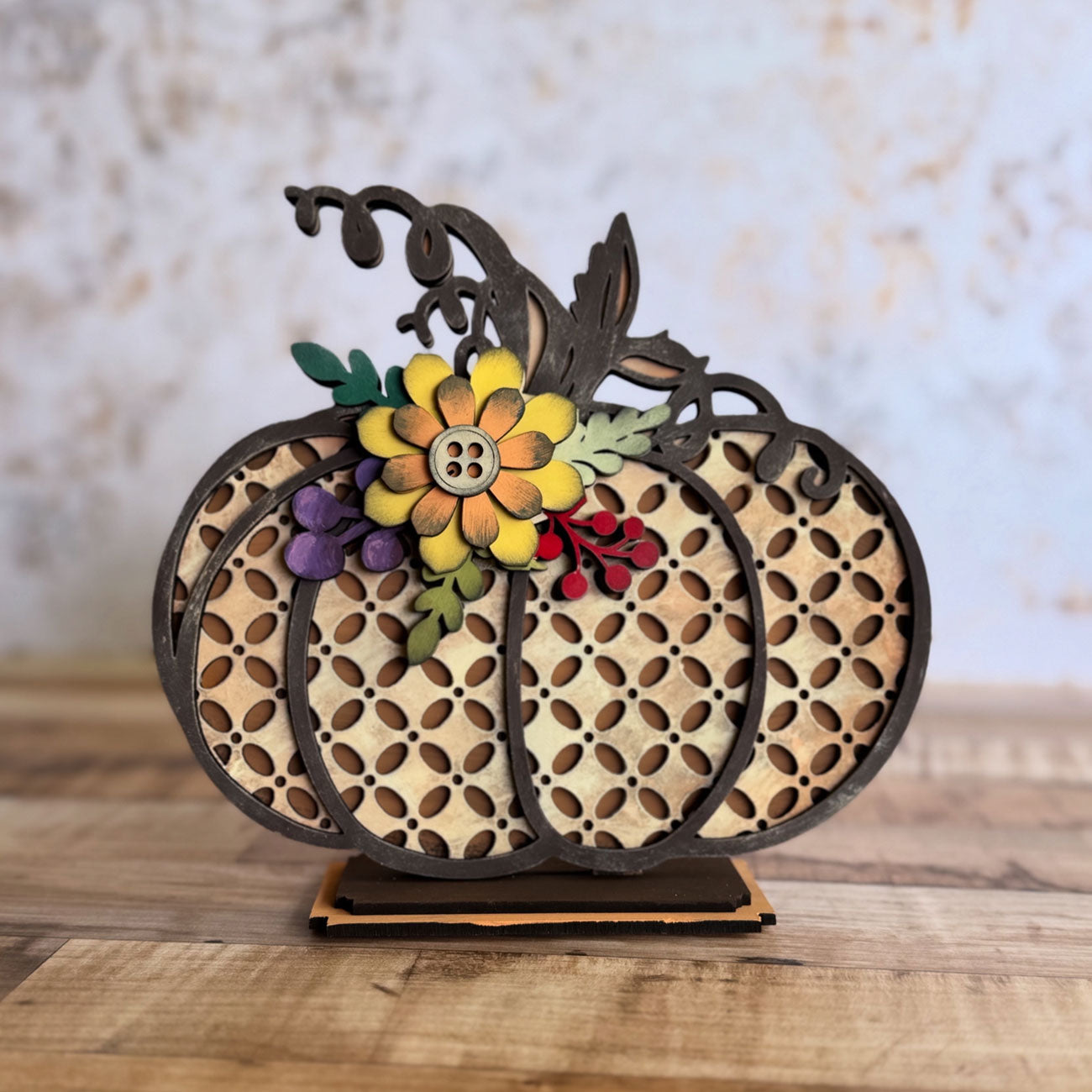 Autumn Floral Pumpkin Shelf Sitter - Glowforge