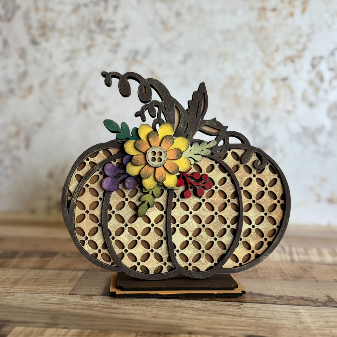Autumn Floral Pumpkin Shelf Sitter - Glowforge