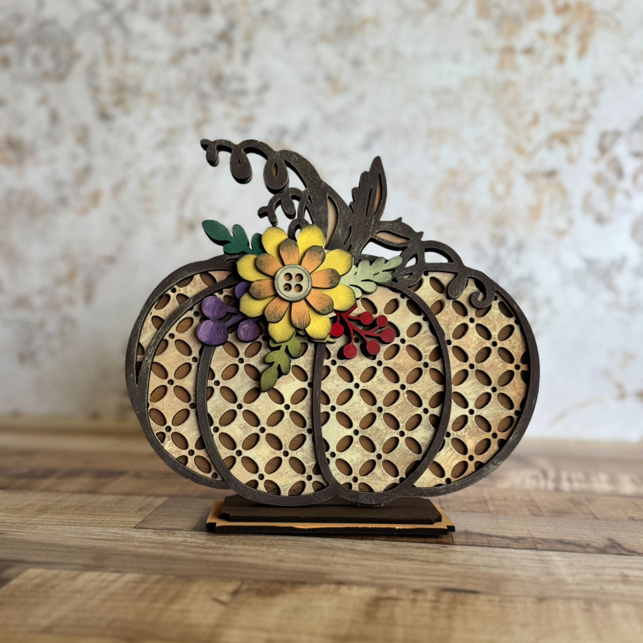 Autumn Floral Pumpkin Shelf Sitter - Glowforge