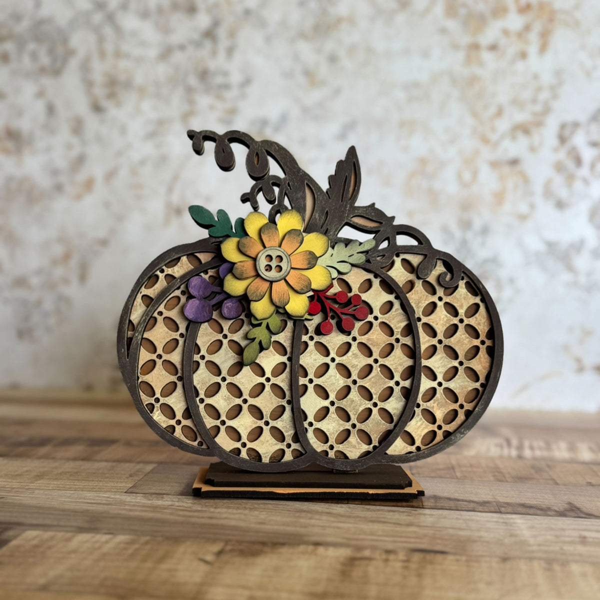 Autumn Floral Pumpkin Shelf Sitter - Glowforge