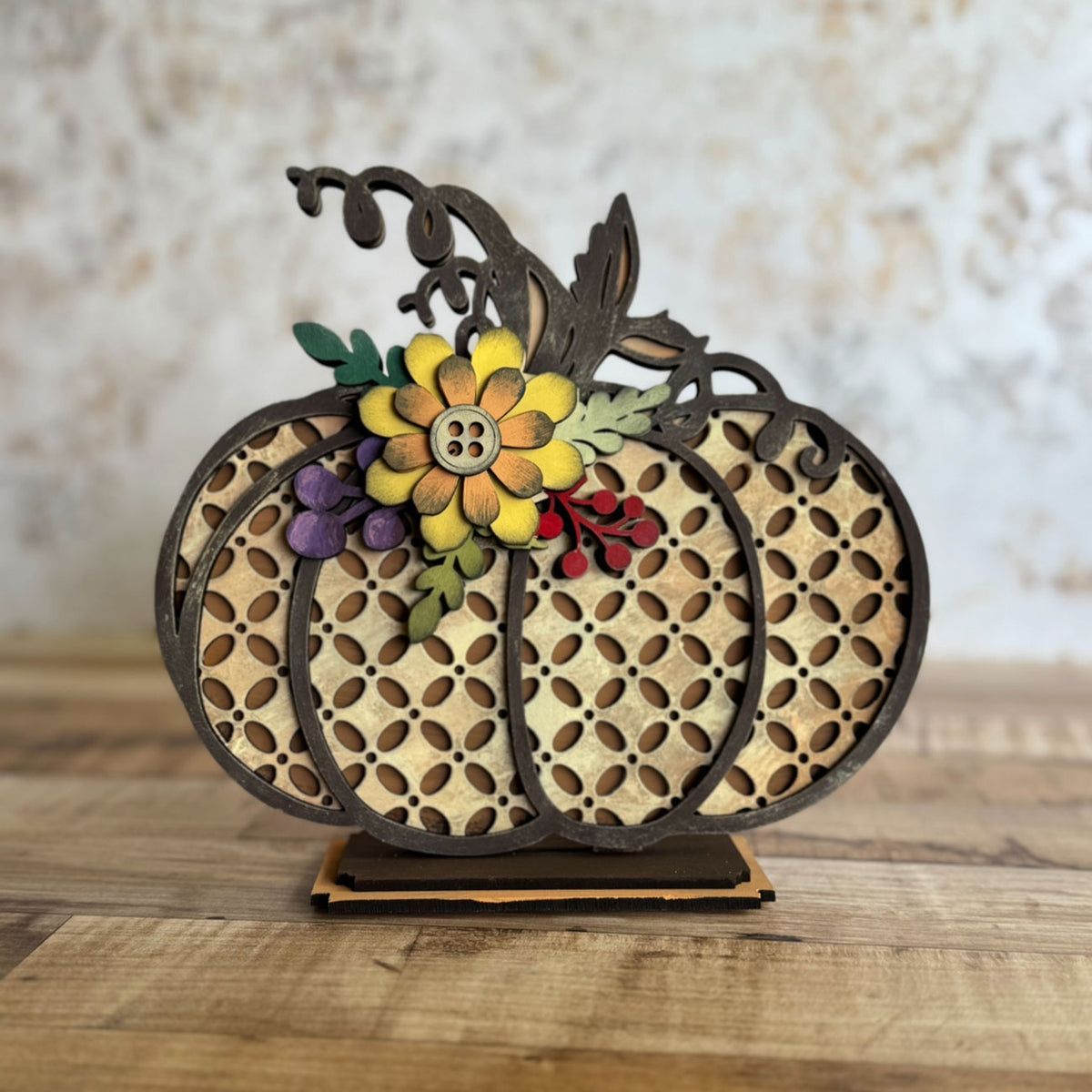 Autumn Floral Pumpkin Shelf Sitter - Glowforge