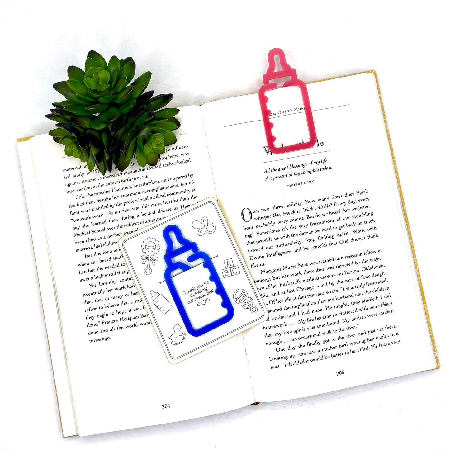Baby Bottle Shaped Bookmark with Card Backer - Paperclip - Snack Bag Closure - Glowforge