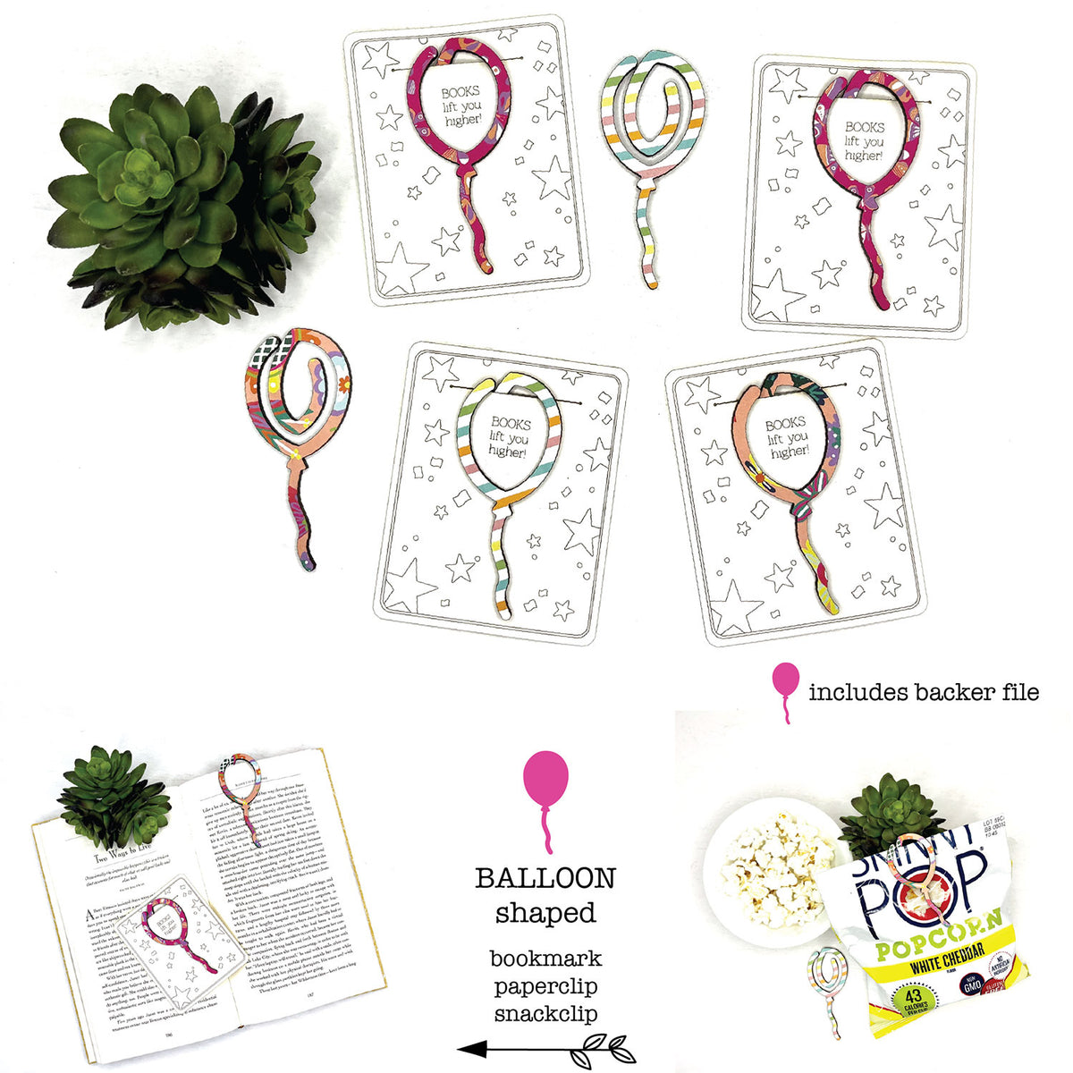 Balloon Shaped Bookmark with Card Backer - Paperclip - Snack Bag Closure- Glowforge