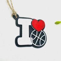 Basketball I Love Sports Car Charm - Team Spirit Hanging Ornament - Glowforge