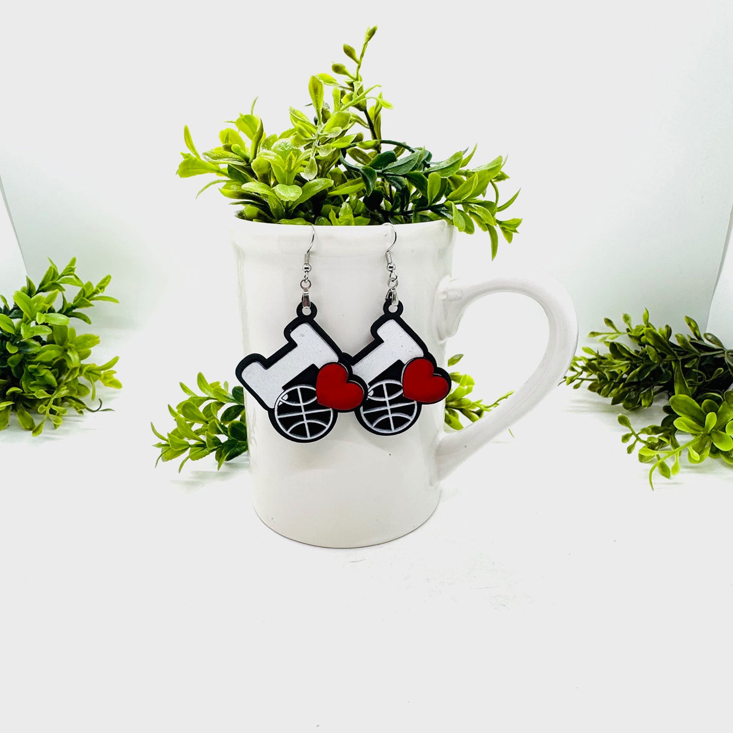 Basketball I Love Sports Earrings - Team Spirit Game Day Jewelry - Glowforge