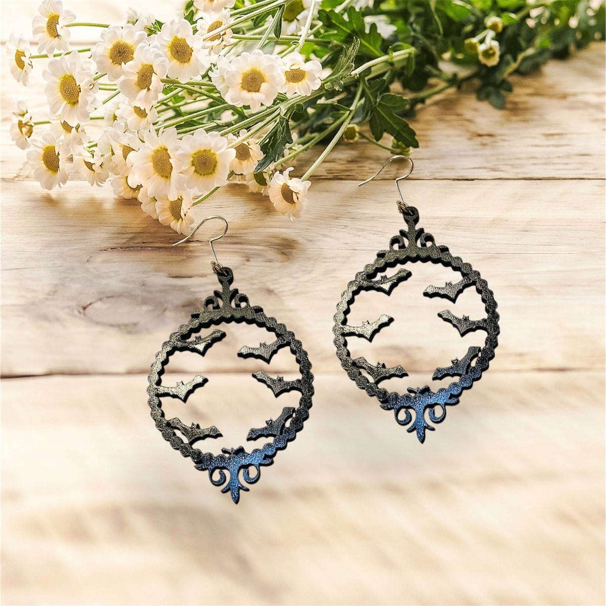 Bat Picture Frame Halloween Earrings - Glowforge