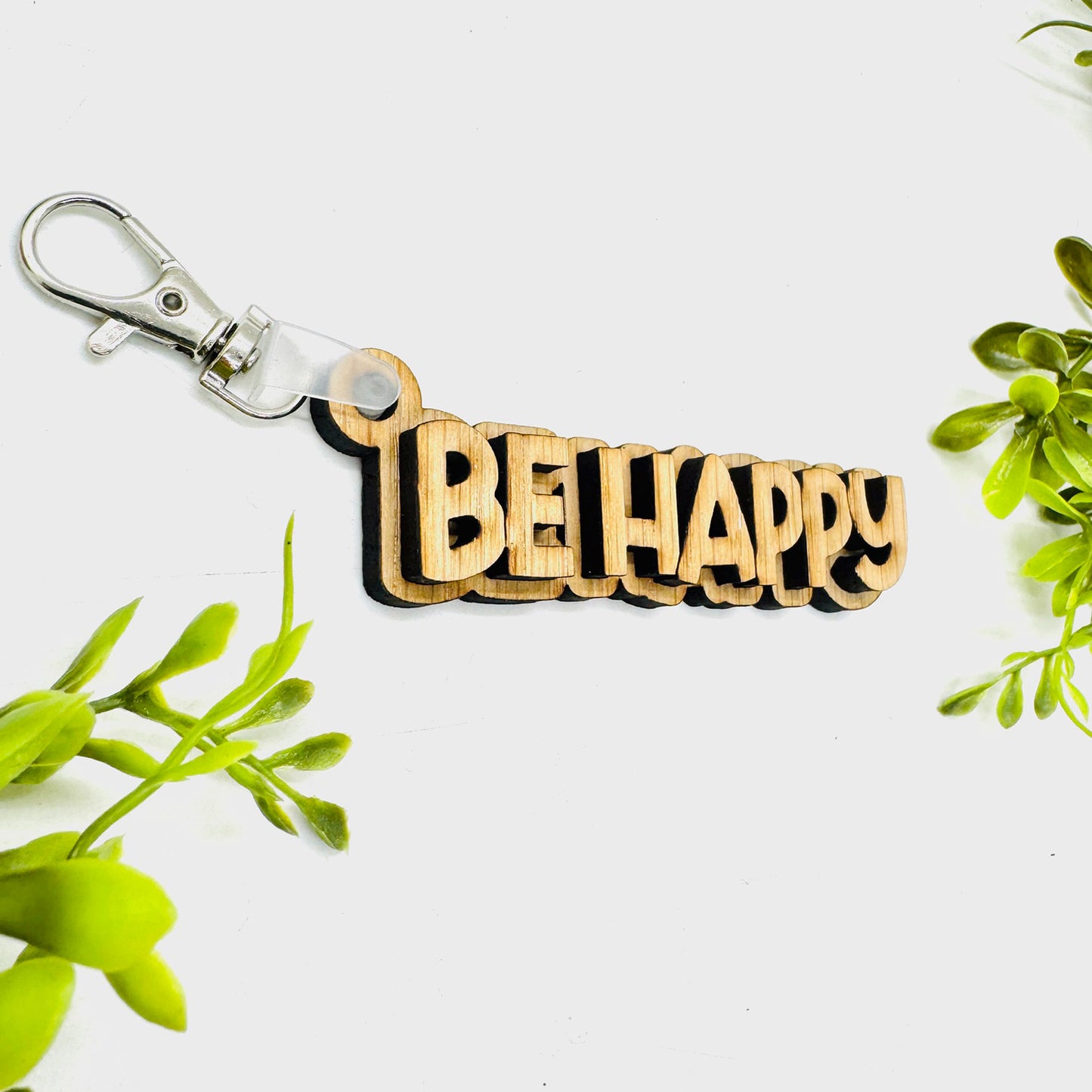 Be Happy 2-Layered Keychain Car Charm Ornament Bag Tag - Glowforge