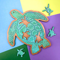 Beachy Momma Sea Turtle with Babies Customizable Tray Puzzle