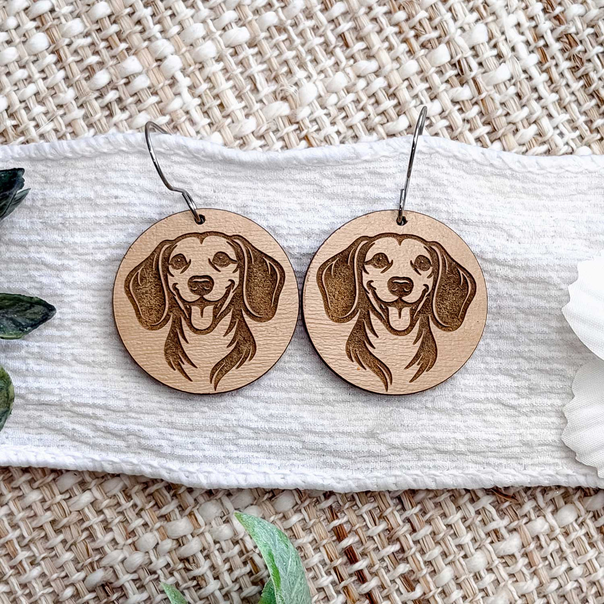 Beagle Engraved Disc Earrings - Glowforge