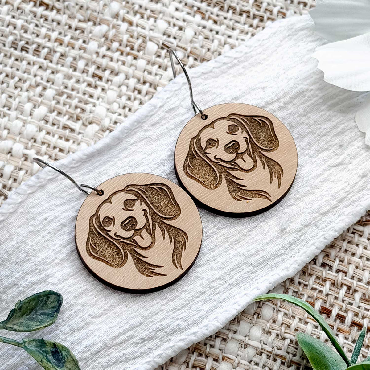 Beagle Engraved Disc Earrings - Glowforge