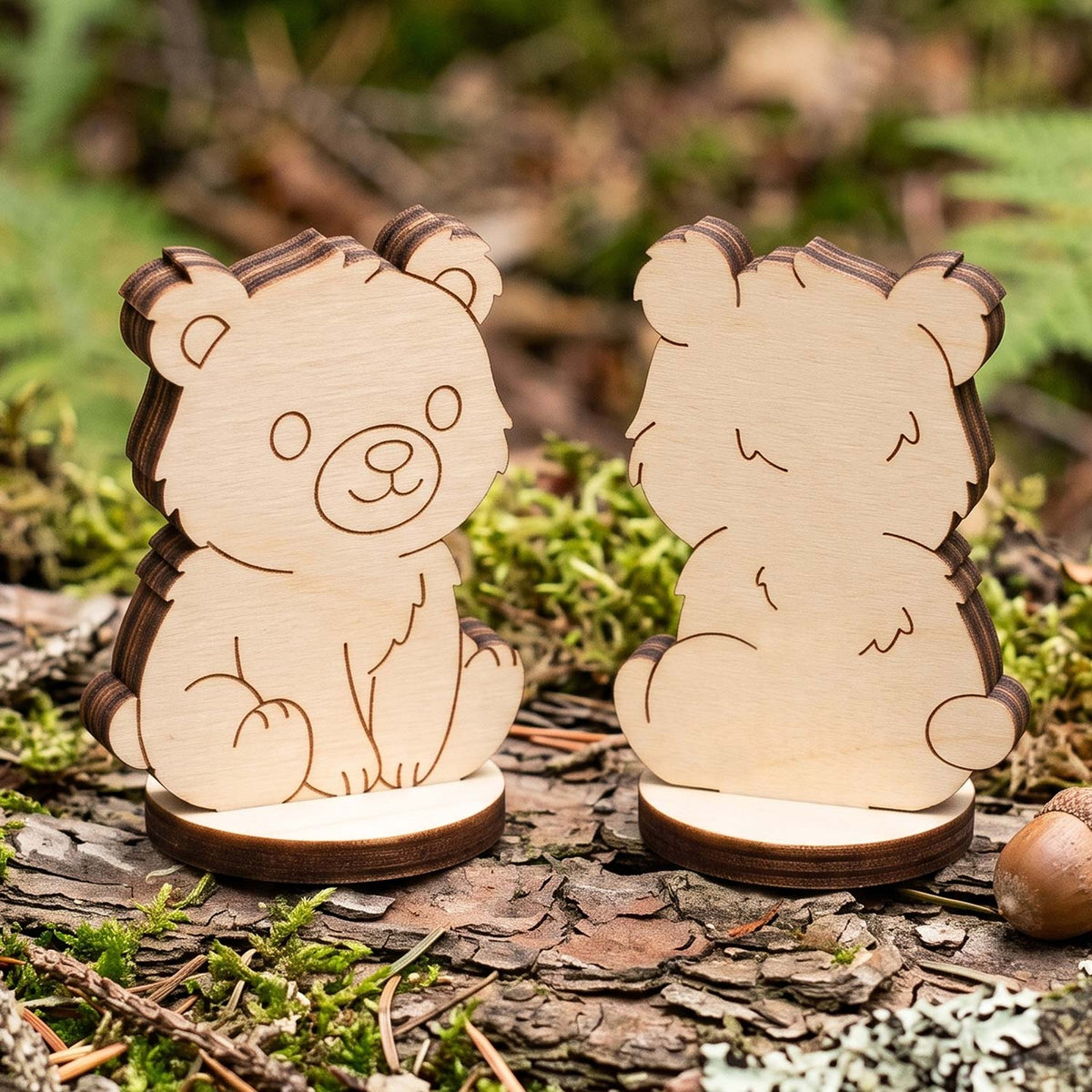 Bear Dollhouse Figurine - Wooden Woodland Animal for Small World Play - Glowforge