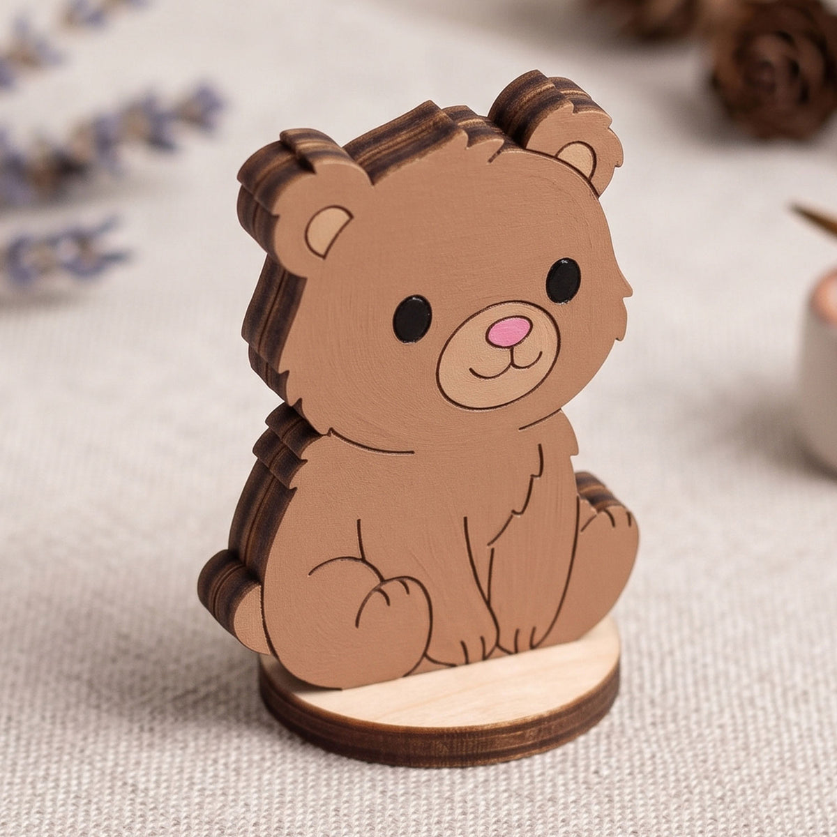 Bear Dollhouse Figurine - Wooden Woodland Animal for Small World Play - Glowforge