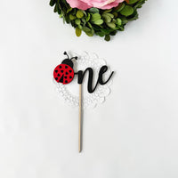 Beautiful Cursive Cake Topper for Baby's First Birthday with Adorable Ladybug (Set of 4)