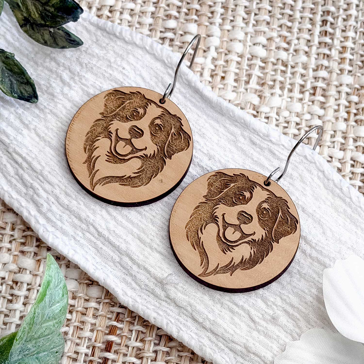 Bernese Mountain Dog Engraved Disc Earrings - Glowforge