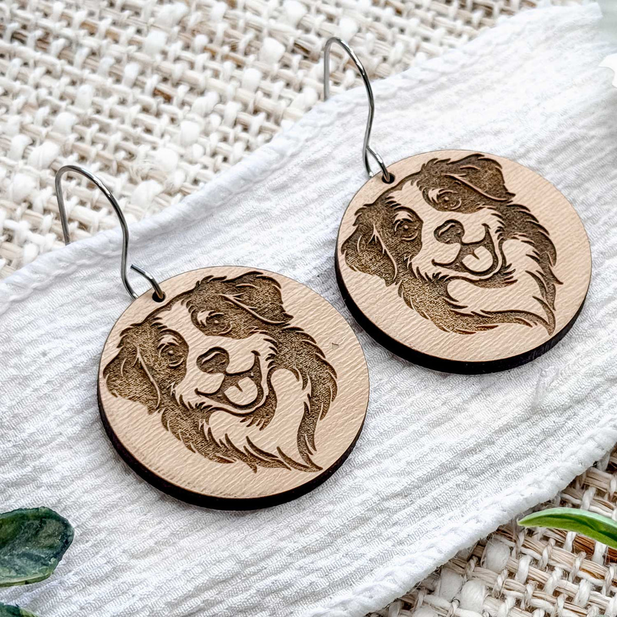 Bernese Mountain Dog Engraved Disc Earrings - Glowforge
