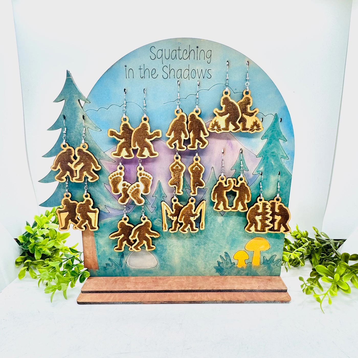 Bigfoot Earring (Set of 11) with Display Stand - Sasquatch Earrings Collection #1 - Glowforge